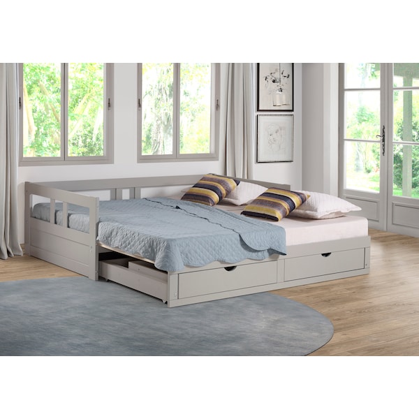 Melody Twin To King Extendable Day Bed With Storage, Dove Gray